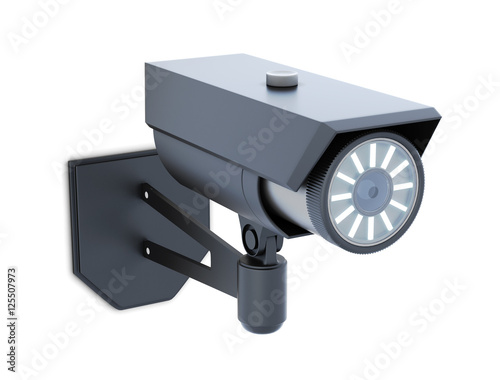 Black video surveillance camera isolated. 3d rendering