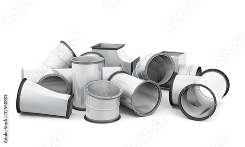 Fotografie Pipe fittings isolated on a white background. 3d rendering