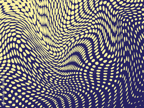 Halftone effect deformed into bulges and waves. Reptile skin resemblance. Vector background
