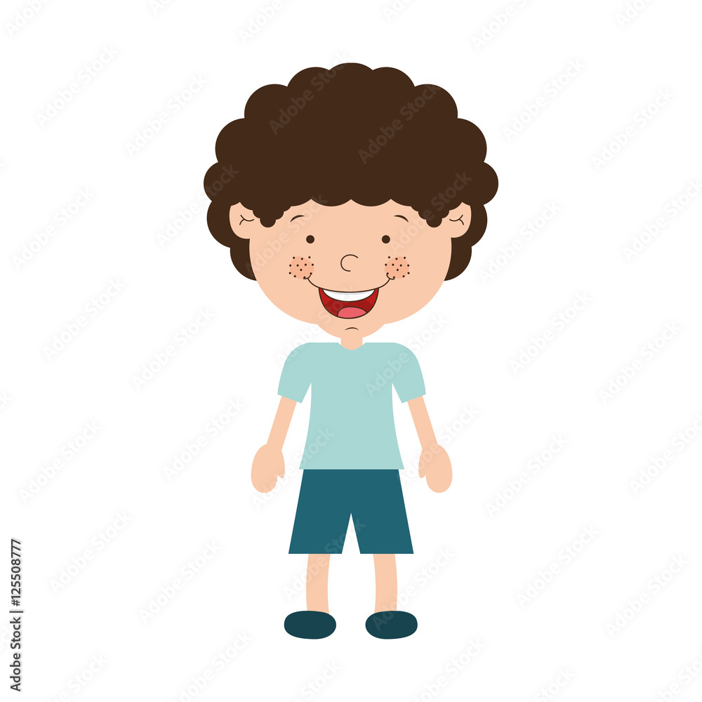 cartoon little boy smiling wearing t-shirt and shorts over white background. vector illustration