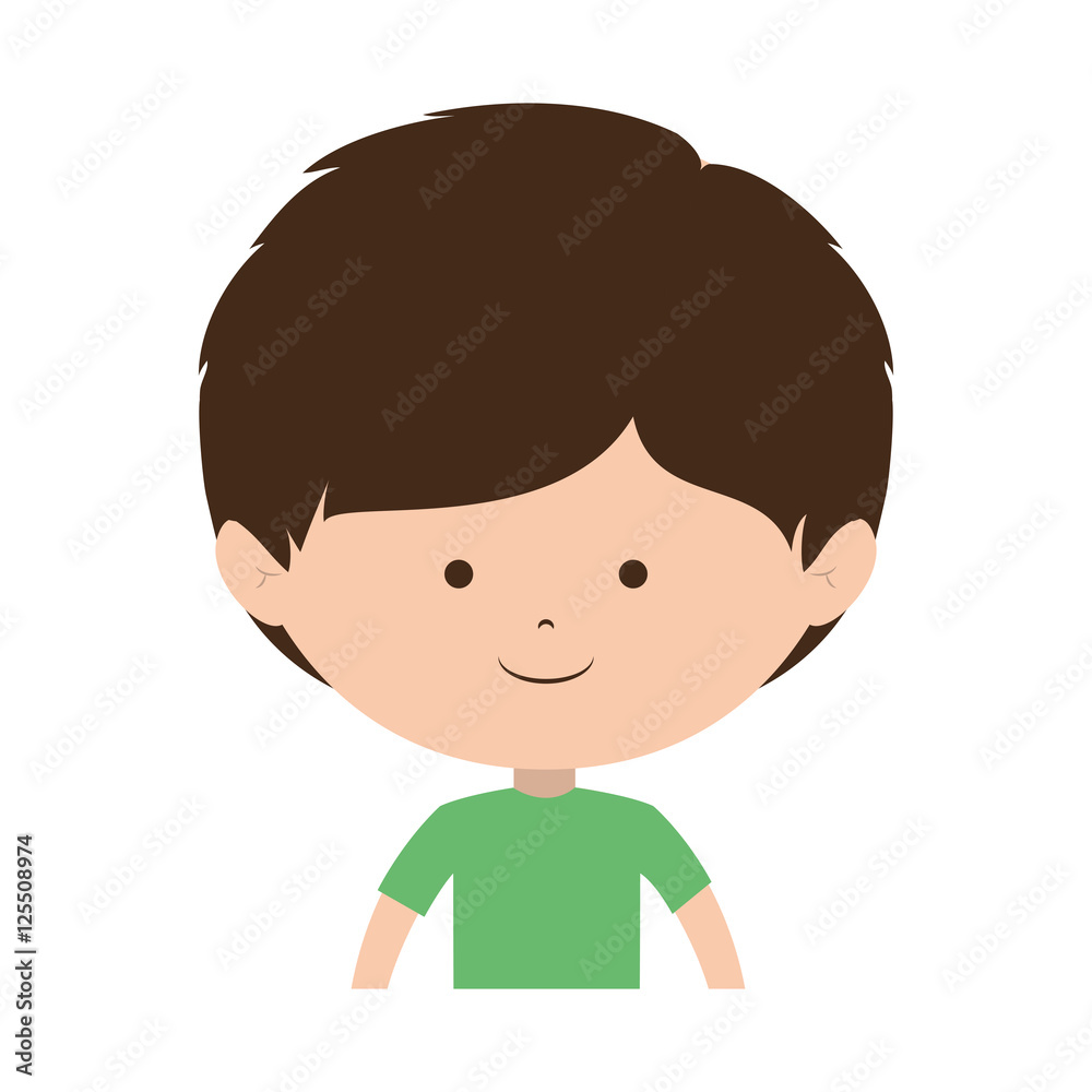 cartoon little boy smiling wearing green t-shirt over white background. vector illustration