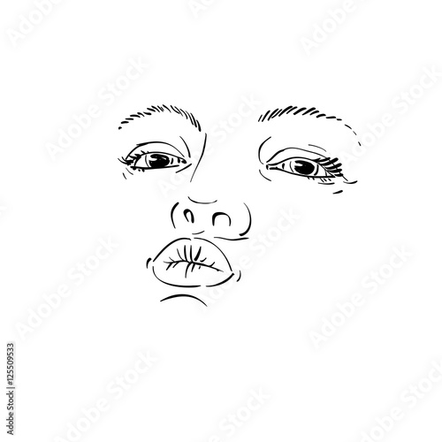 Black and white illustration of lady face, delicate visage featu
