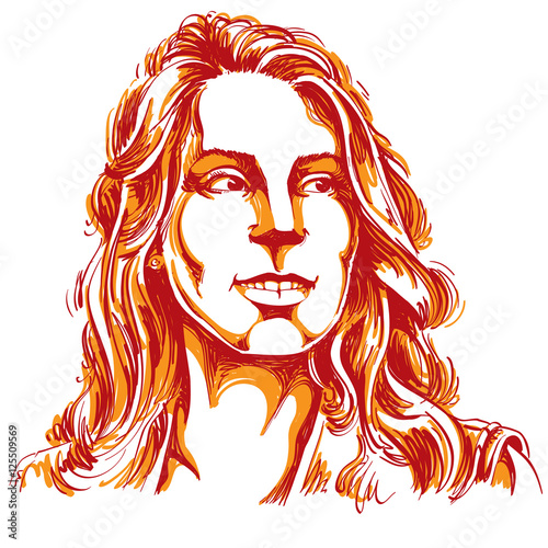 Hand-drawn portrait of white-skin woman, face emotions theme ill