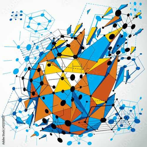 Bauhaus wallpaper with low poly design elements, perspective col