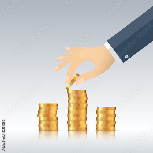 Hand picking coin or placing coin. Concept of saving or invest