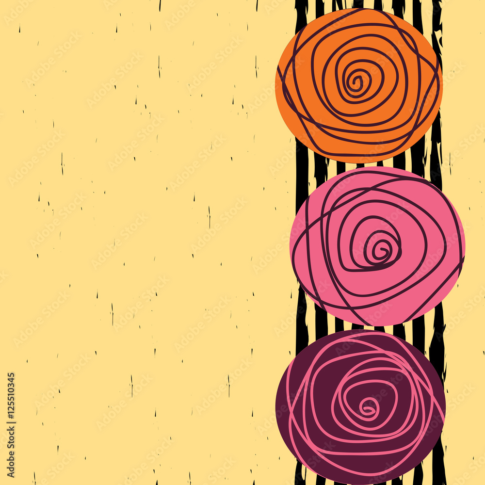 Stylized roses and black stripes design. Vector illustration