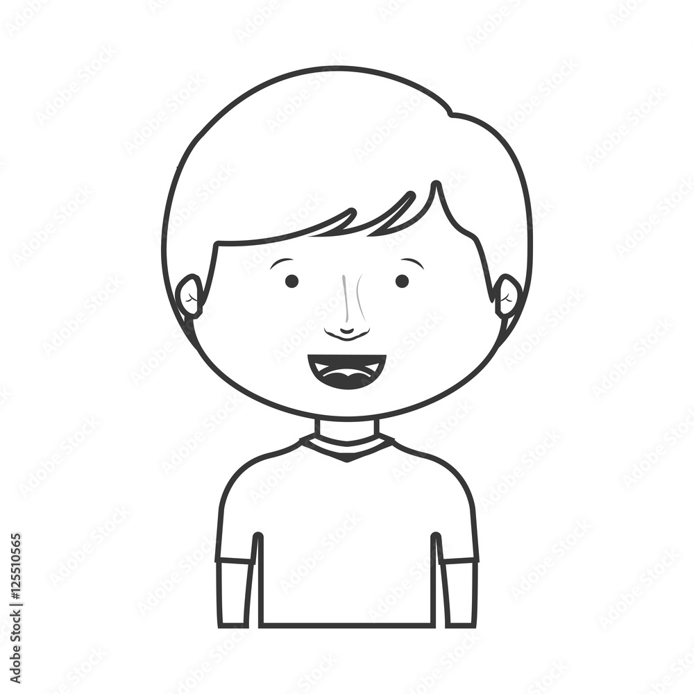 silhouette of little boy smiling wearing a t-shirt over white background. vector illustration silhouette of little boy smiling wearing a t-shirt over white background. vector illustration