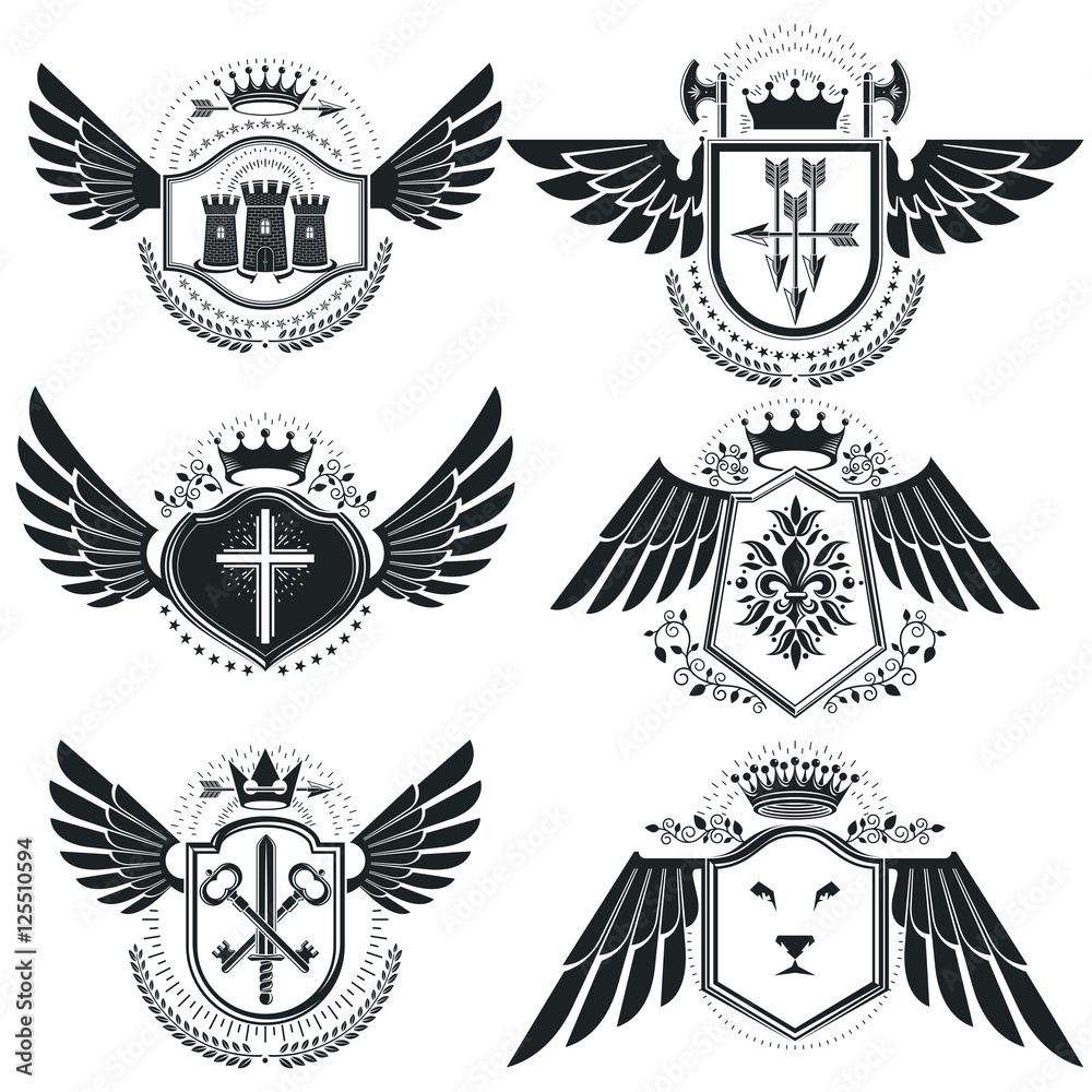 Vintage emblems, vector heraldic designs. Coat of Arms collectio