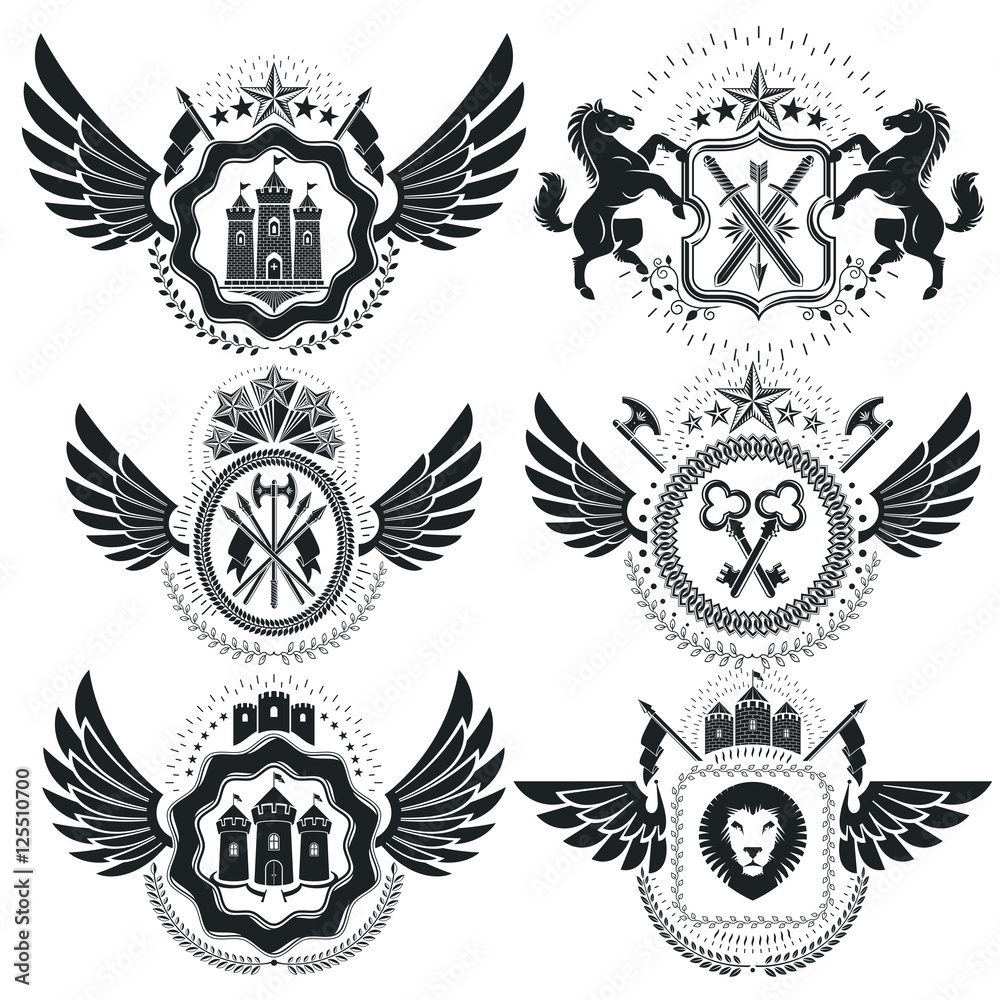 Heraldic Coat of Arms decorative emblems. Collection of symbols Heraldic Coat of Arms decorative emblems. Collection of symbols