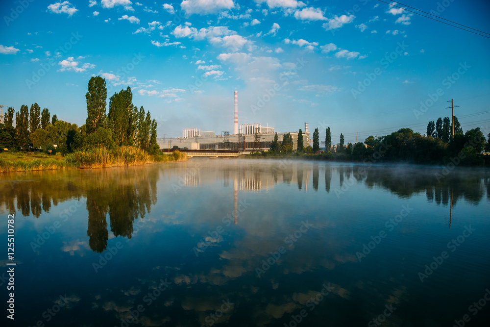 Naklejka premium Morning at the Kurchatov water reservoir. 