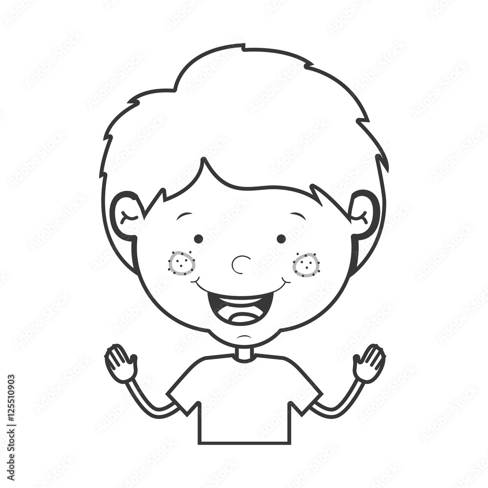 silhouette of little boy smiling wearing  a t-shirt over white background. vector illustration
