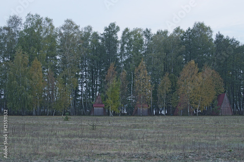 Four old houses in the wood photo