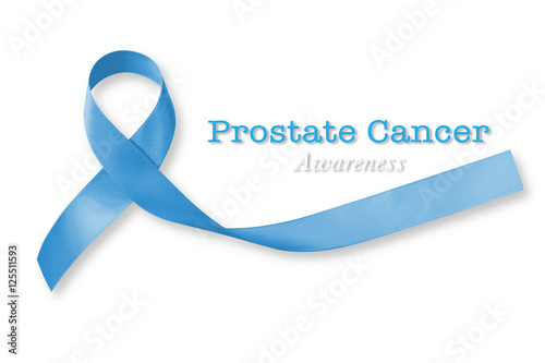 Light blue ribbon symbolic sign for prostate cancer awareness campaign and men's health in November isolated on white background (clipping path) photo