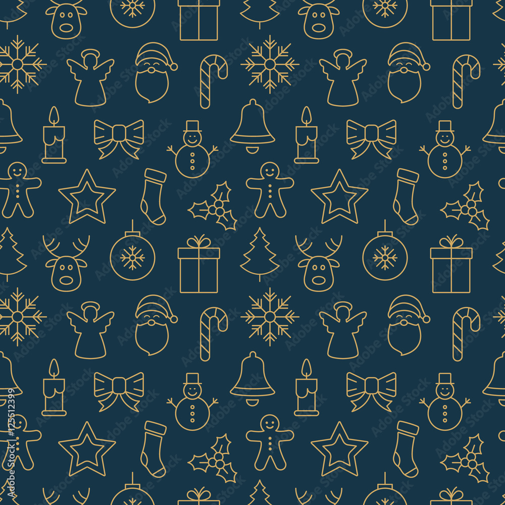 gold christmas seamless pattern icons blue background gold christmas seamless pattern icons blue background