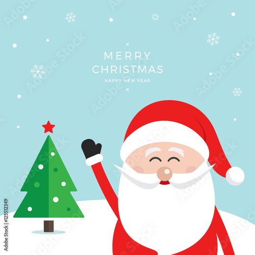 happy santa claus wave snow winter landscape background