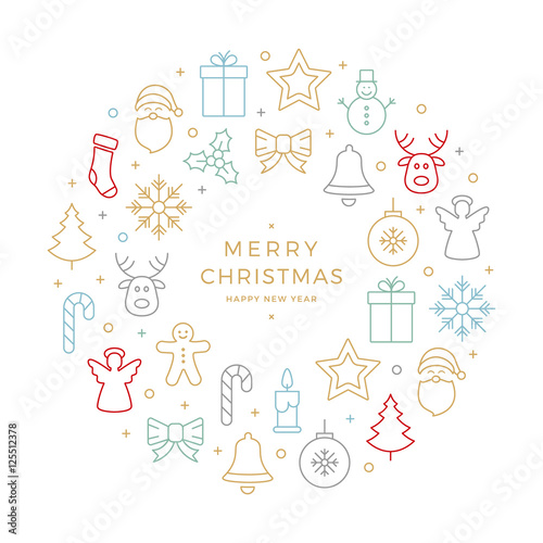 colorful christmas icons elements circle white background