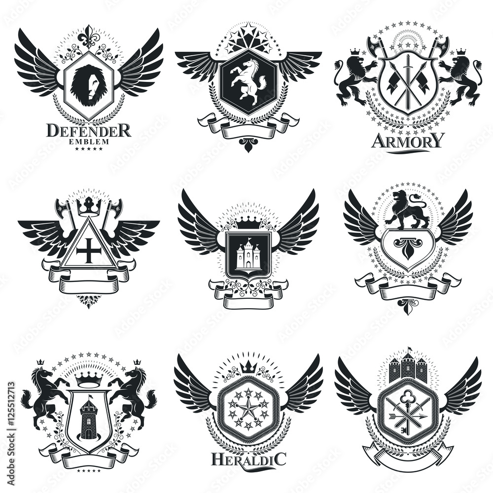 Vintage award designs, vintage heraldic Coat of Arms. Vector emb