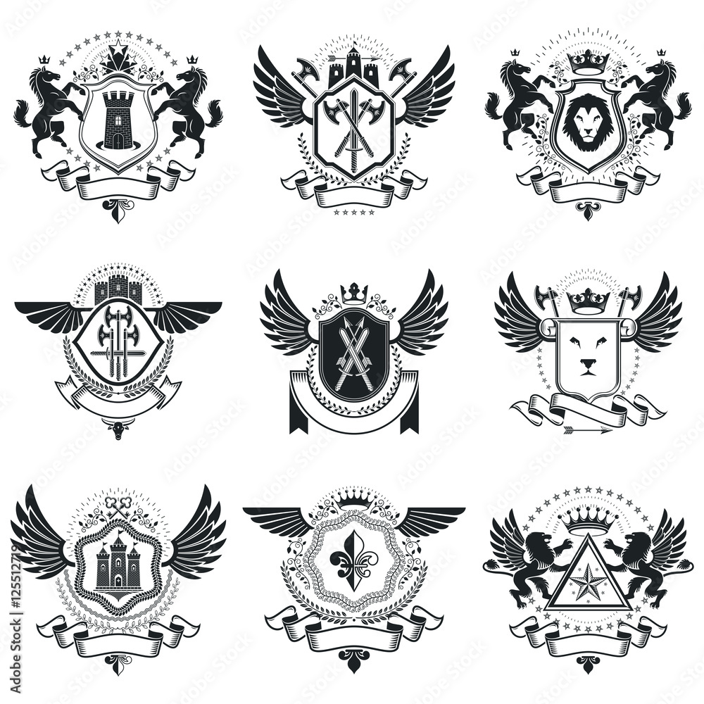 Obraz premium Vintage award designs, vintage heraldic Coat of Arms. Vector emb