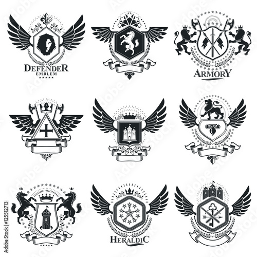 Vintage award designs, vintage heraldic Coat of Arms. Vector emb