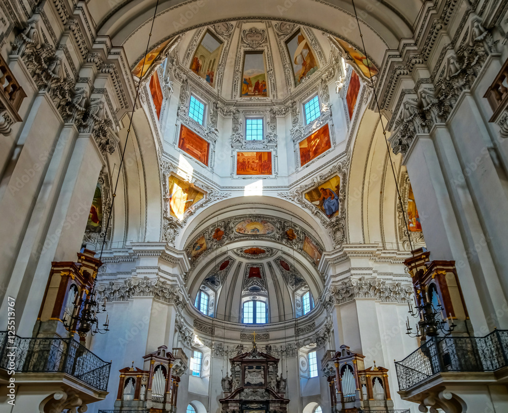 Beautiful baroque interior of Salzburg cathedral