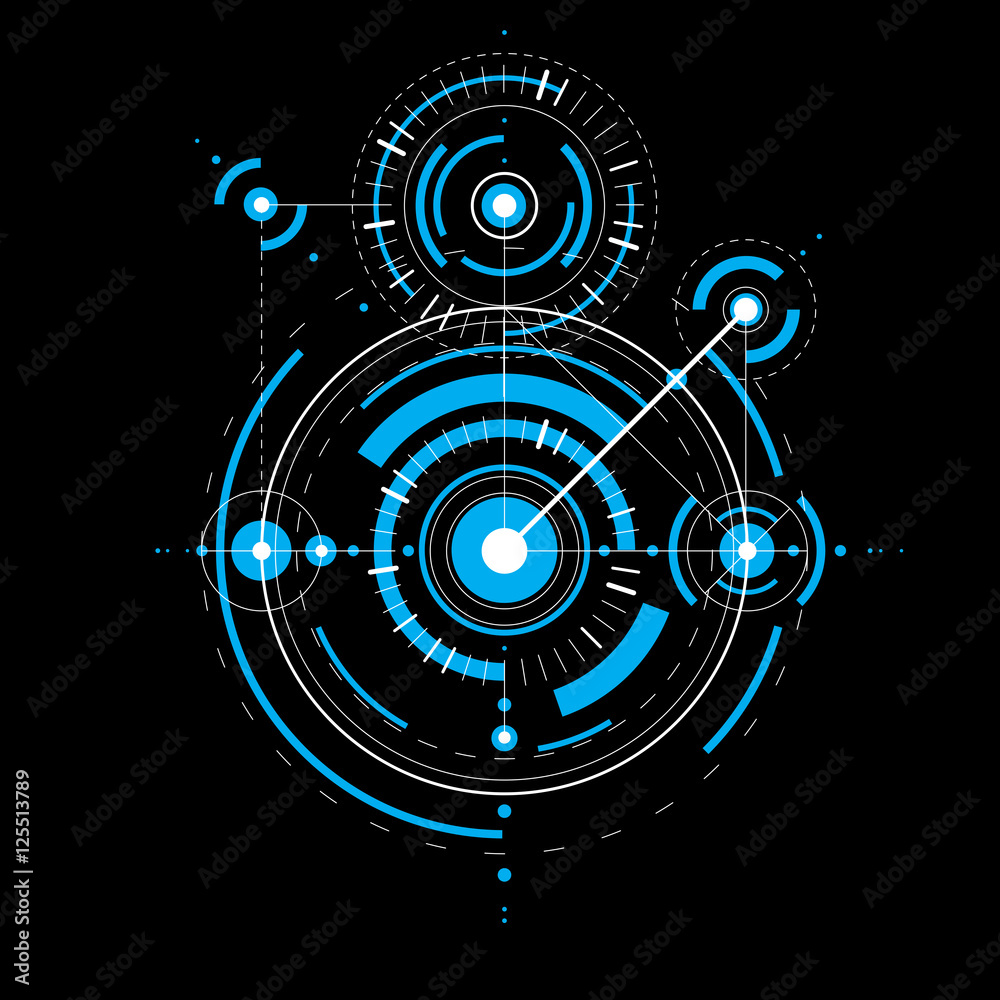 Technical blueprint, blue vector digital background with geometr