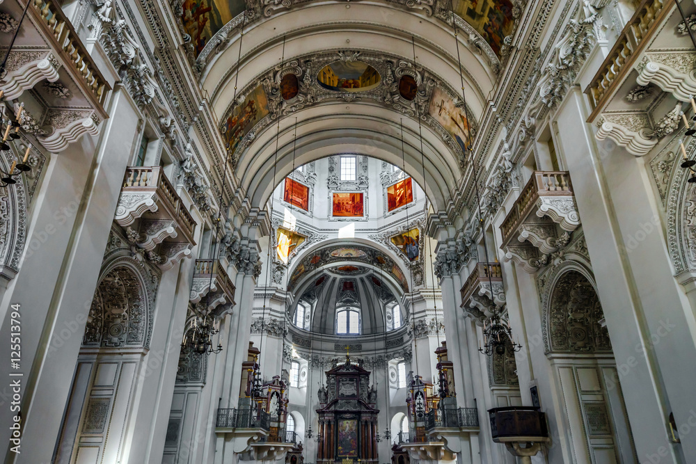 Beautiful baroque interior of Salzburg cathedral