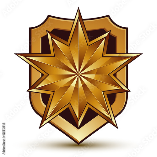 3d heraldic vector template with polygonal golden star, dimensio