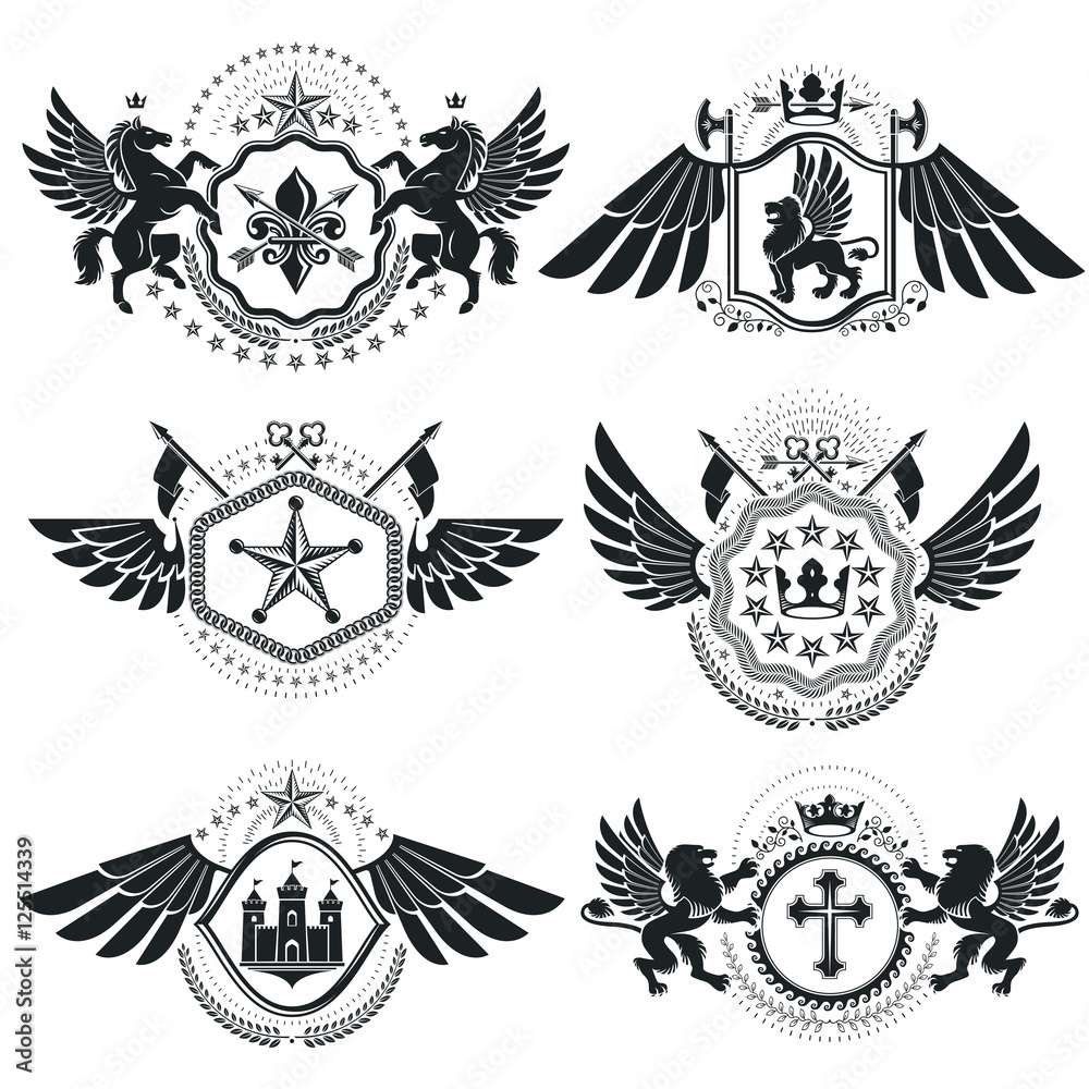 Heraldic Coat of Arms, vintage vector emblems. Classy high quali
