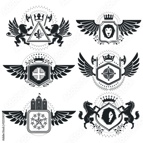 Heraldic Coat of Arms, vintage vector emblems. Classy high quali