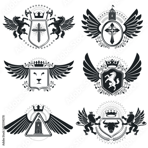 Heraldic signs, elements, heraldry emblems, insignias, signs, ve