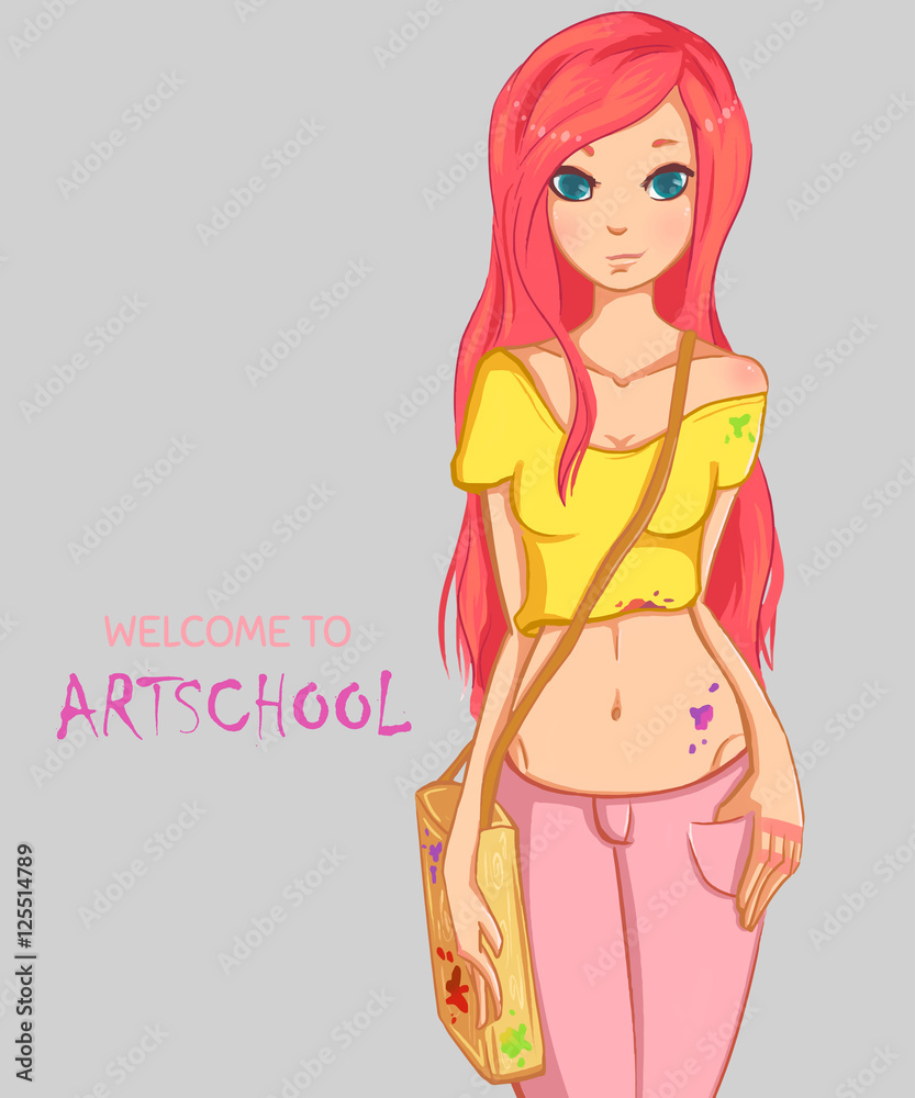 Cute girl in art school. Artist education
