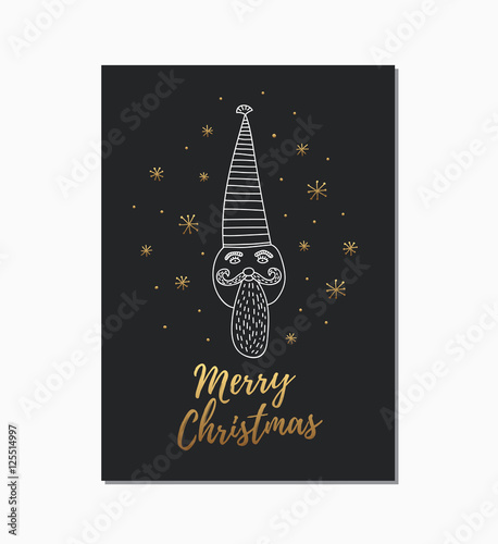 Christmas hand drawn card. Vector design template with calligraphy text Merry Christmas.