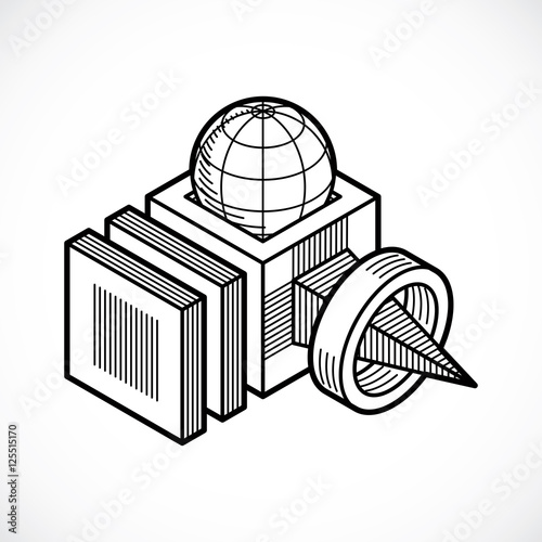 3D engineering vector, abstract shape made using cubes and geome