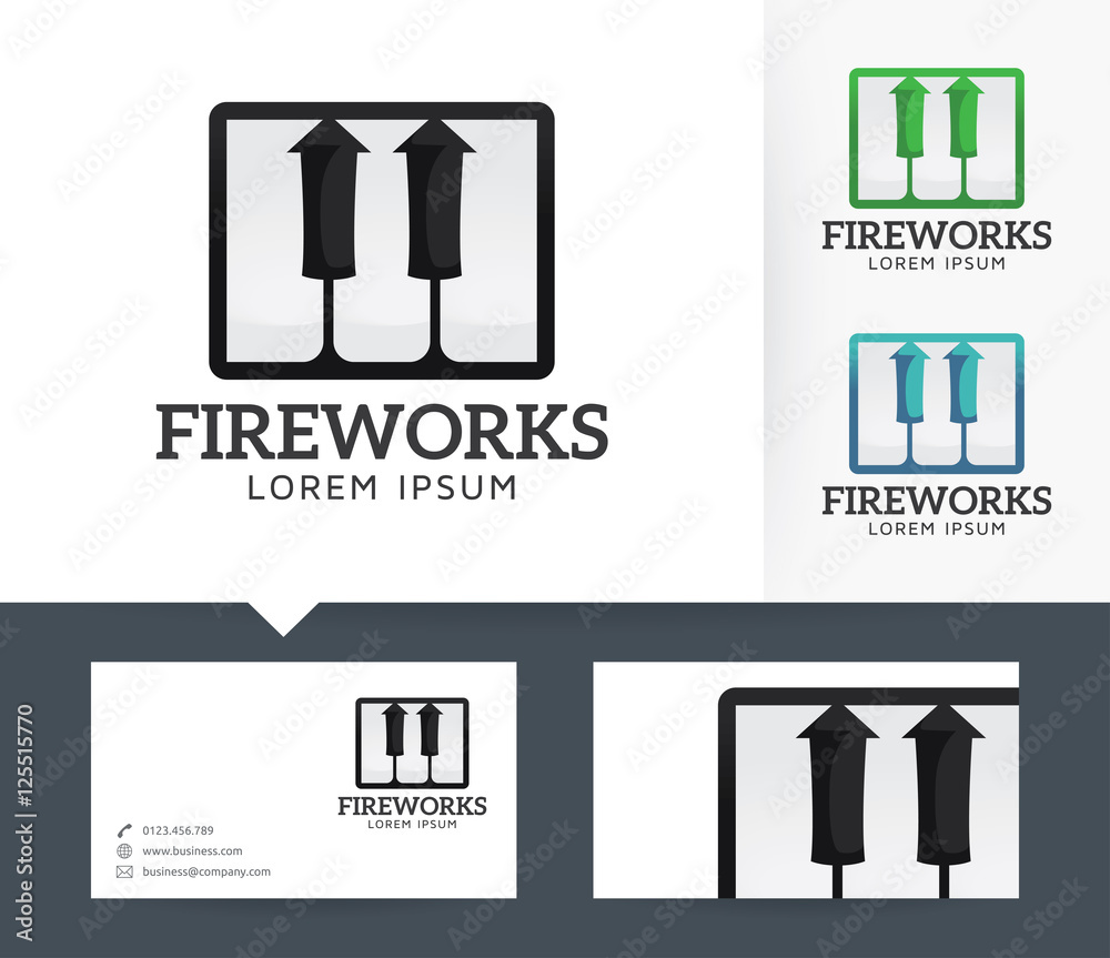 Fireworks vector logo with business card template Stock Vector | Adobe Stock