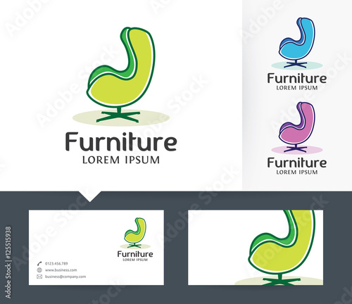Furniture vector logo with business card template