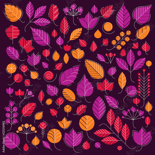 Vector illustration of orange and red tree leaves isolated on wh © Sylverarts