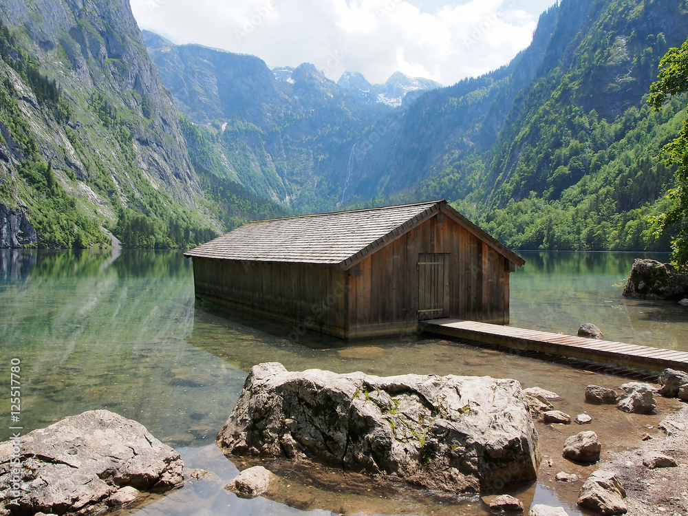 Beautiful landscape in summer at the Obersee, Koenigssee, Bavaria, Germany