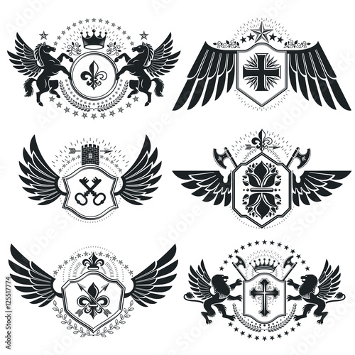 Heraldic Coat of Arms, vintage vector emblems. Classy high quali
