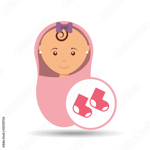 cute newborn girl on pink blanket and socks vector illustration eps 10