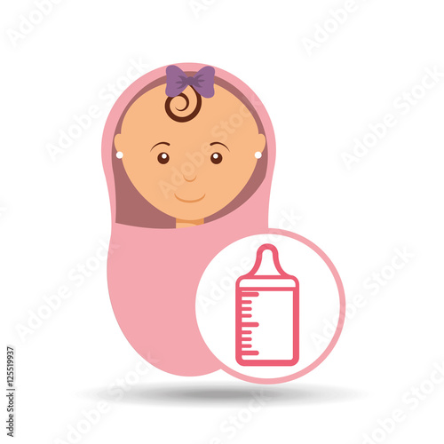 cute newborn girl on pink blanket and milk bottle vector illustration eps 10