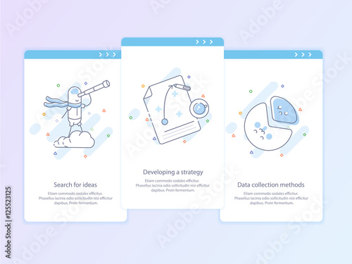 Premium Quality Line Icon And Concept Set Onboarding: Search for ideas, Developing a strategy, Data collection methods.