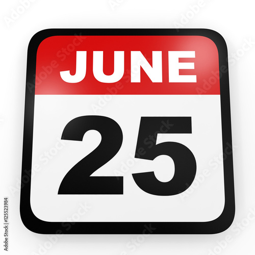 June 25. Calendar on white background.