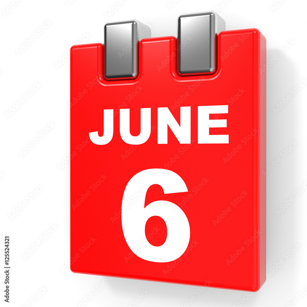 June 6. Calendar on white background. June 6. Calendar on white background.