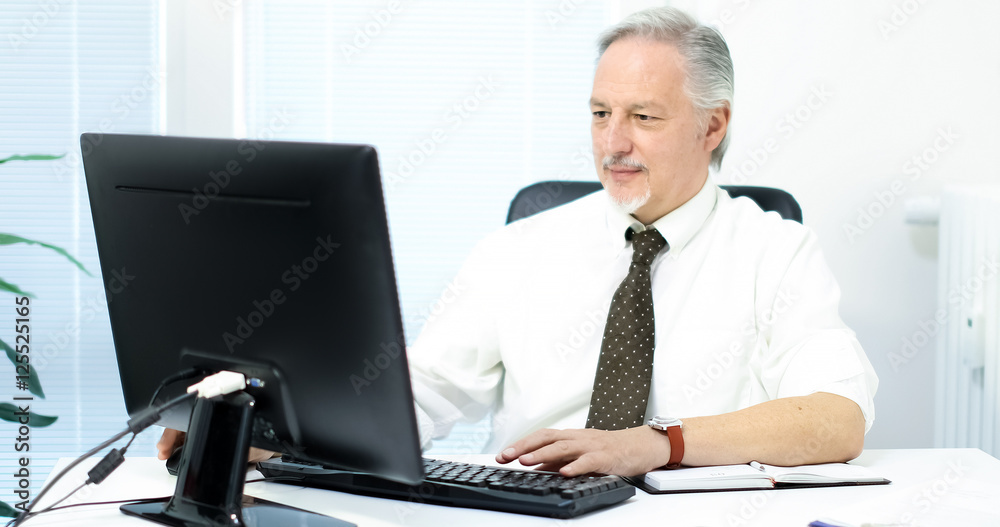 Senior businessman working on his computer Senior businessman working on his computer