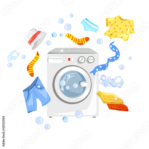 clean clothes around the washing machine