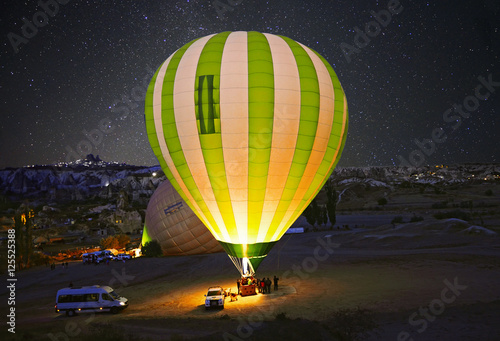 Colorful hot air balloon before launch   at Cappadocia, Turkey. Volcanic mountains in Goreme national park