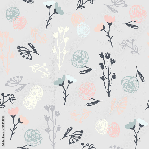 Hand-drawn endless herbal pattern
