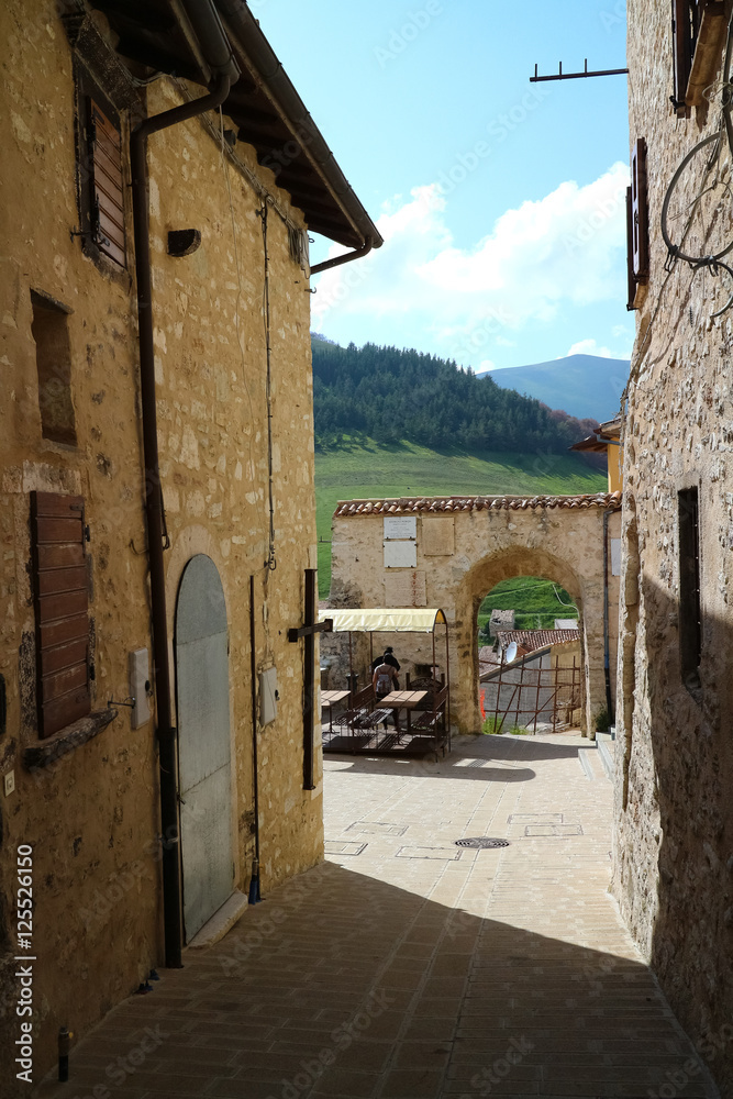 Fototapeta premium Castelluccio town (Norcia, Italy) as seen before the devastating earthquake of October 2016. Now the town of Castelluccio is almost completely destroyed.