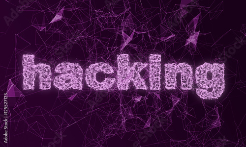 Abstract over the hacking. The inscription hacking of digital communication. 3D illustration