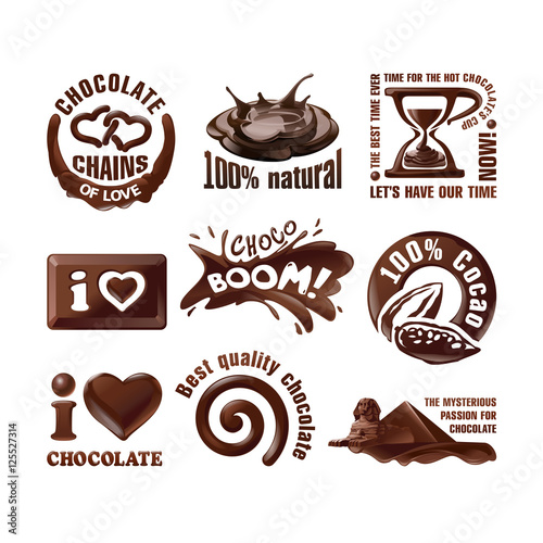 Set vector chocolate logos and labels.